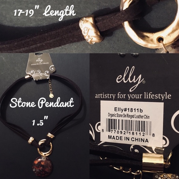 3-$20 Organic Stone Leather Statement Sweater Necklace - Picture 2 of 2